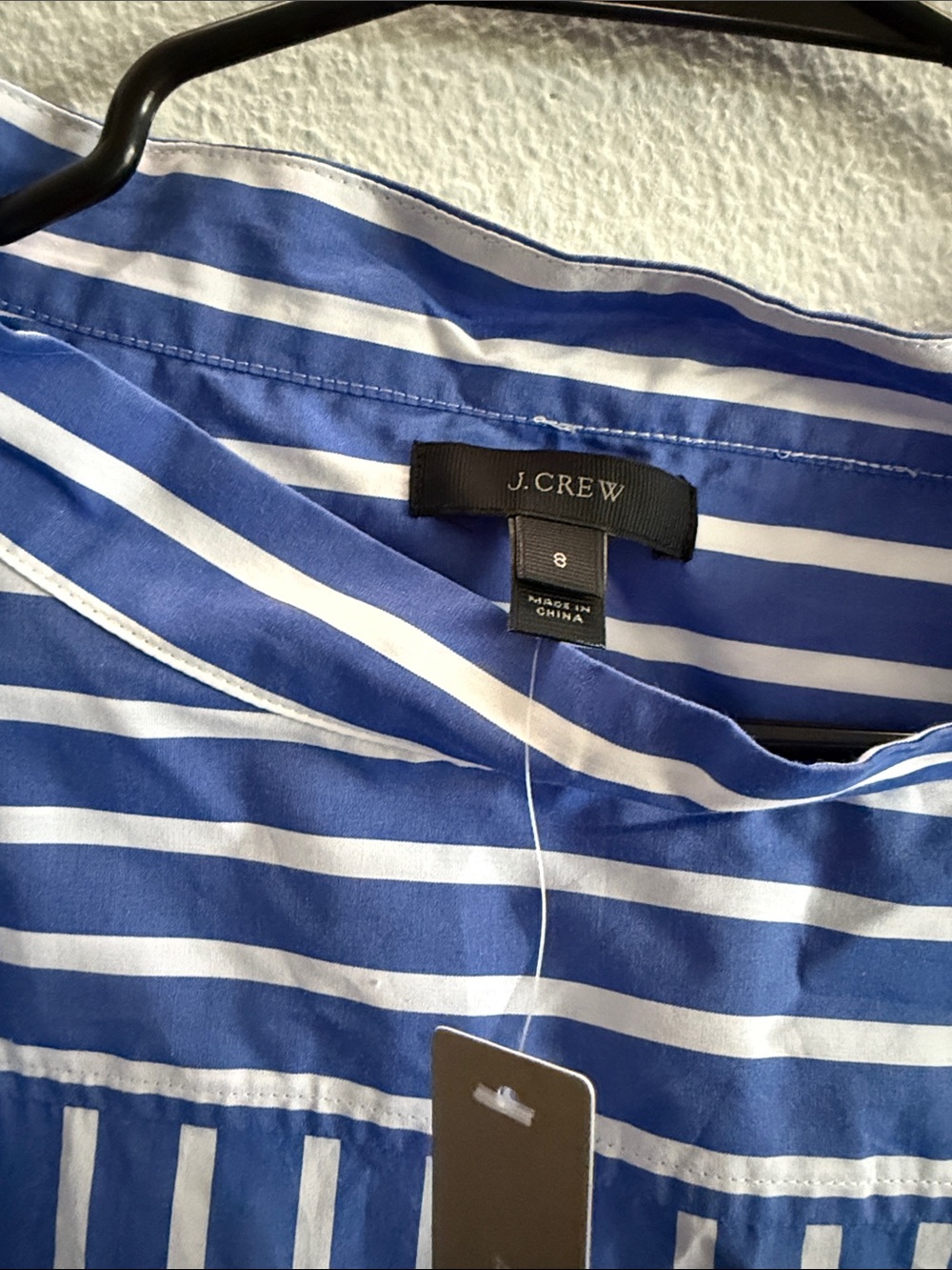 J.Crew NWT Blue & White Striped Button Shoulder Popover Blouse Sz 8 100% Cotton - Picture 4 of 9
